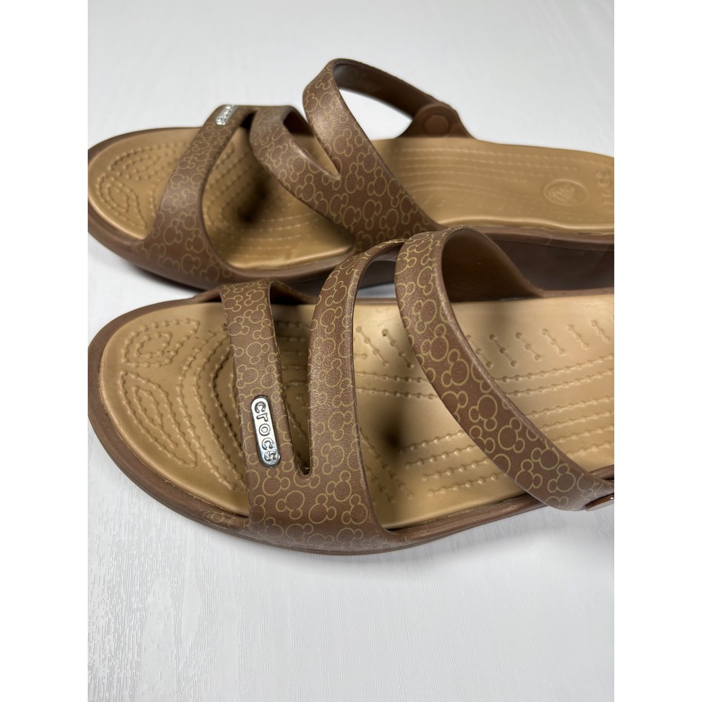 Crocs Disney Mickey Mouse Patricia Strappy Wedge Sandals Womens 8 Brown Bronze - Picture 2 of 13